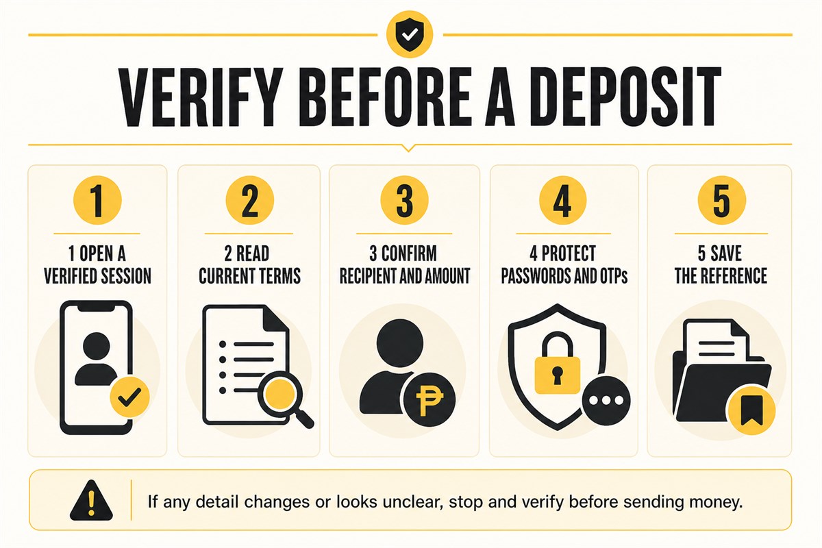 Five-step checklist for verifying payment details before a deposit