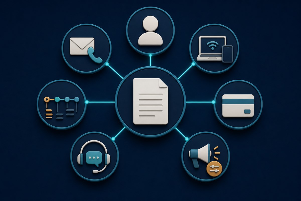 Personal data inventory connecting identity, contact, device, payment, activity, support, and marketing records
