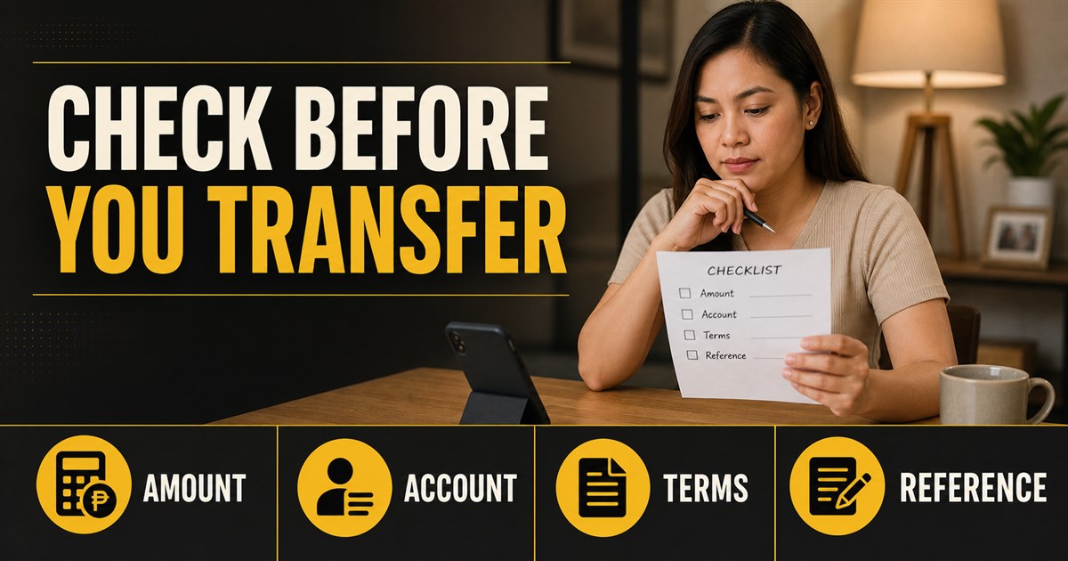 Player checking payment details and transaction reference before a transfer