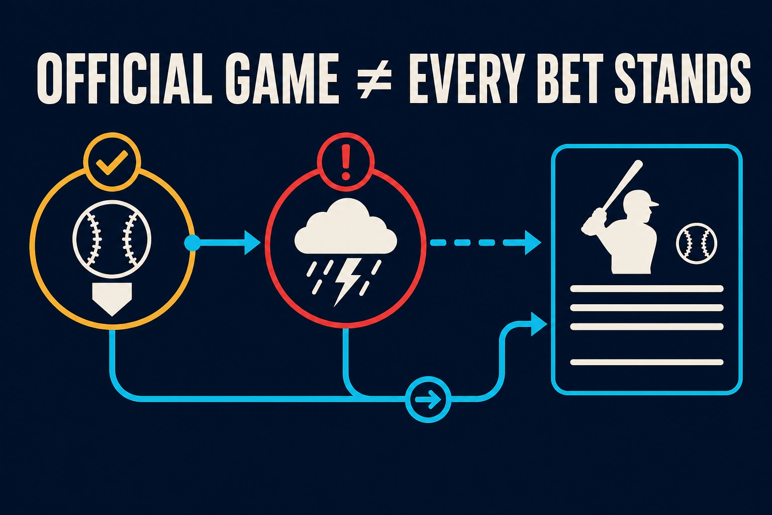 Baseball rule graphic showing that official game status does not decide every market