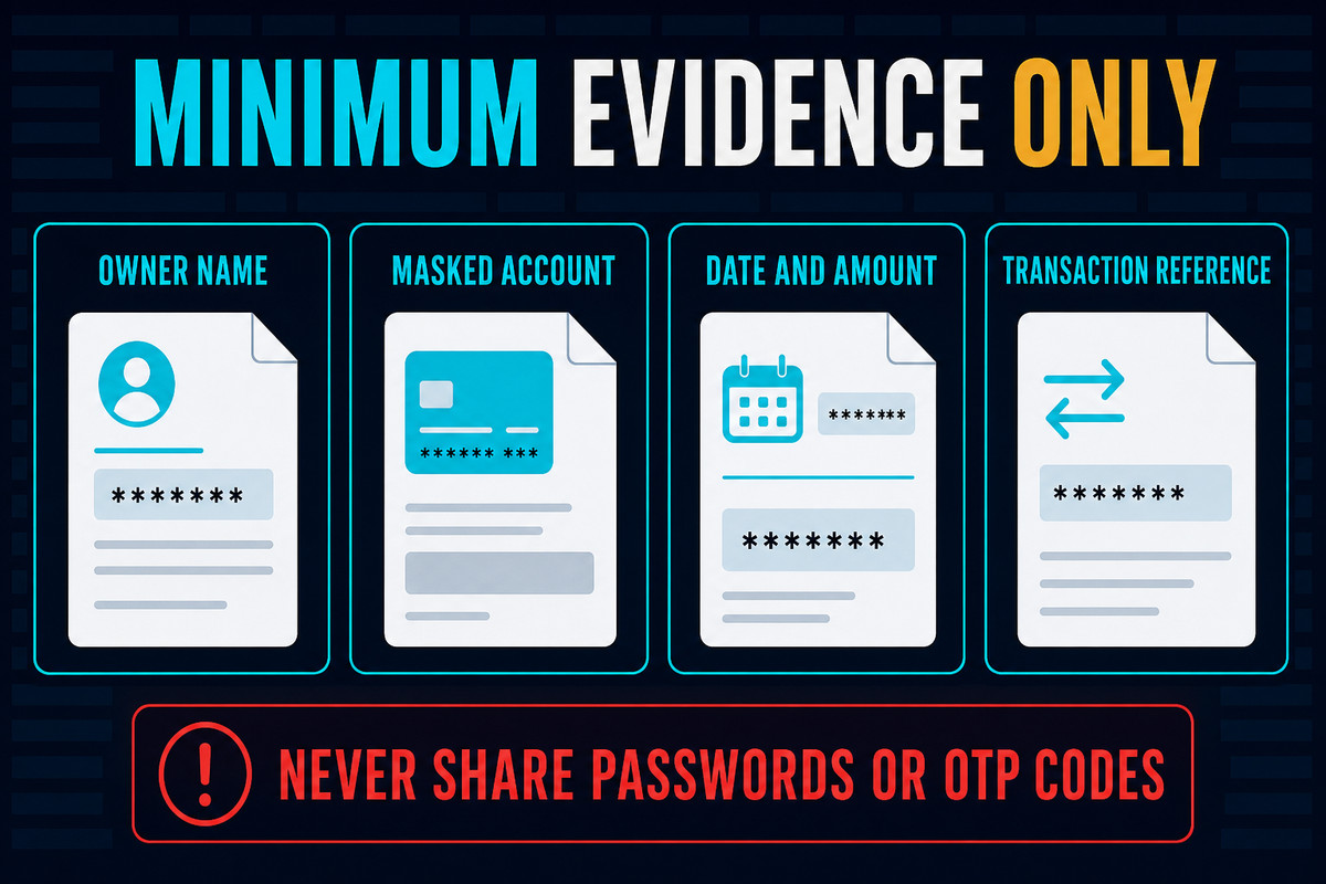 Minimum payment evidence checklist with privacy warning